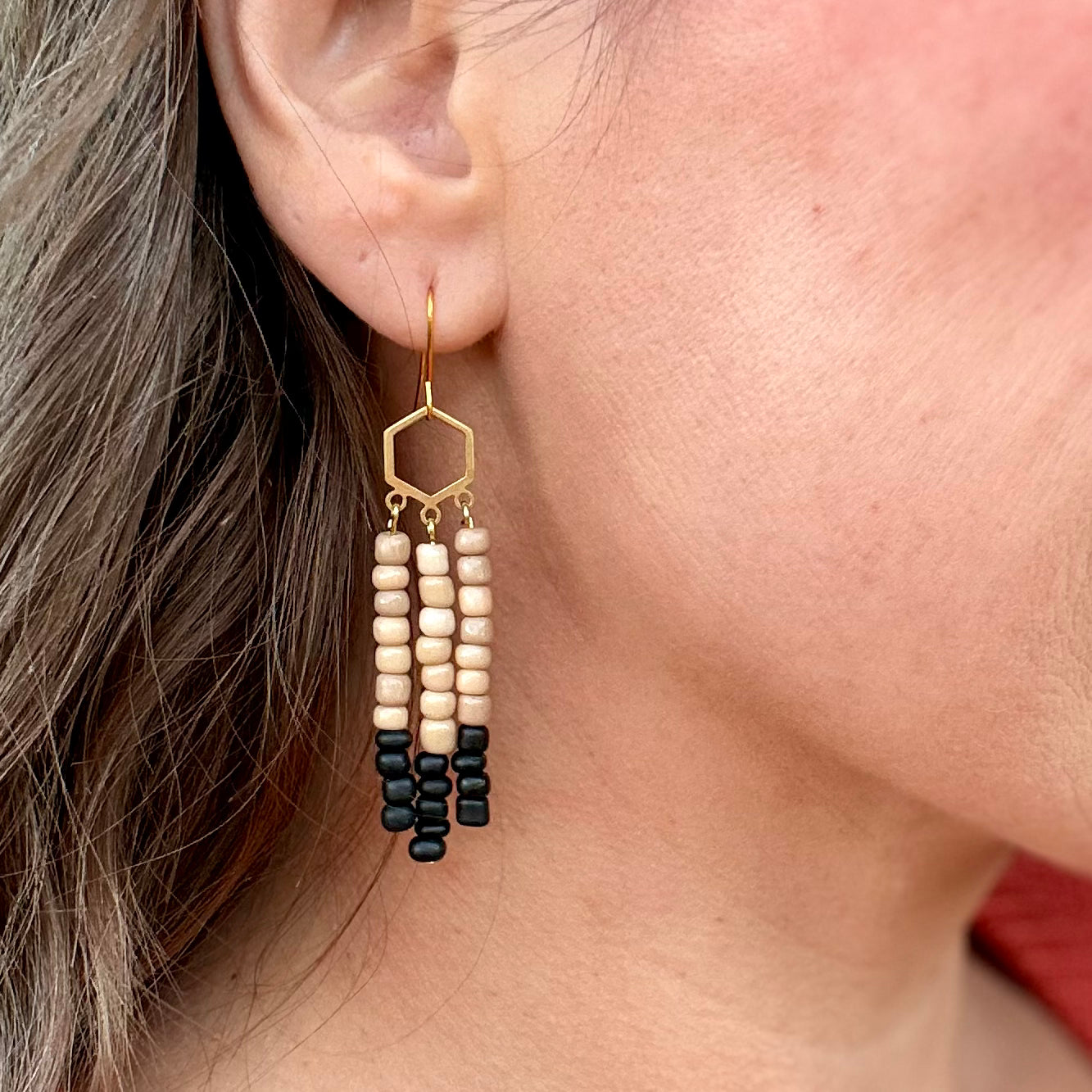 Tan & Black Beaded Tassels