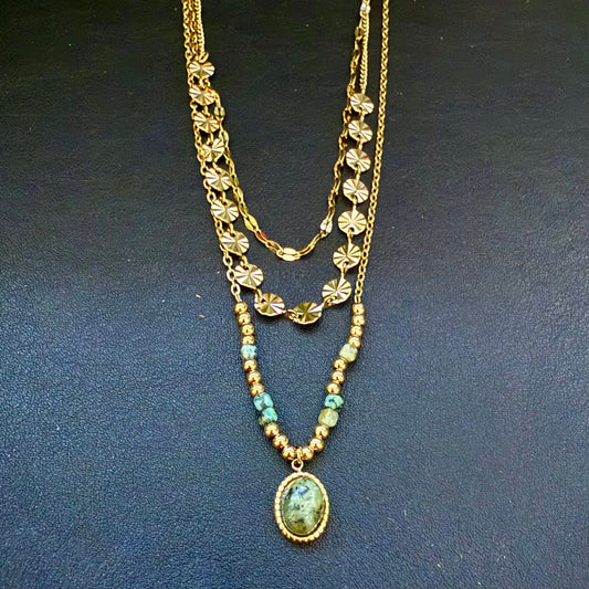 Layered Necklace - Green & Gold